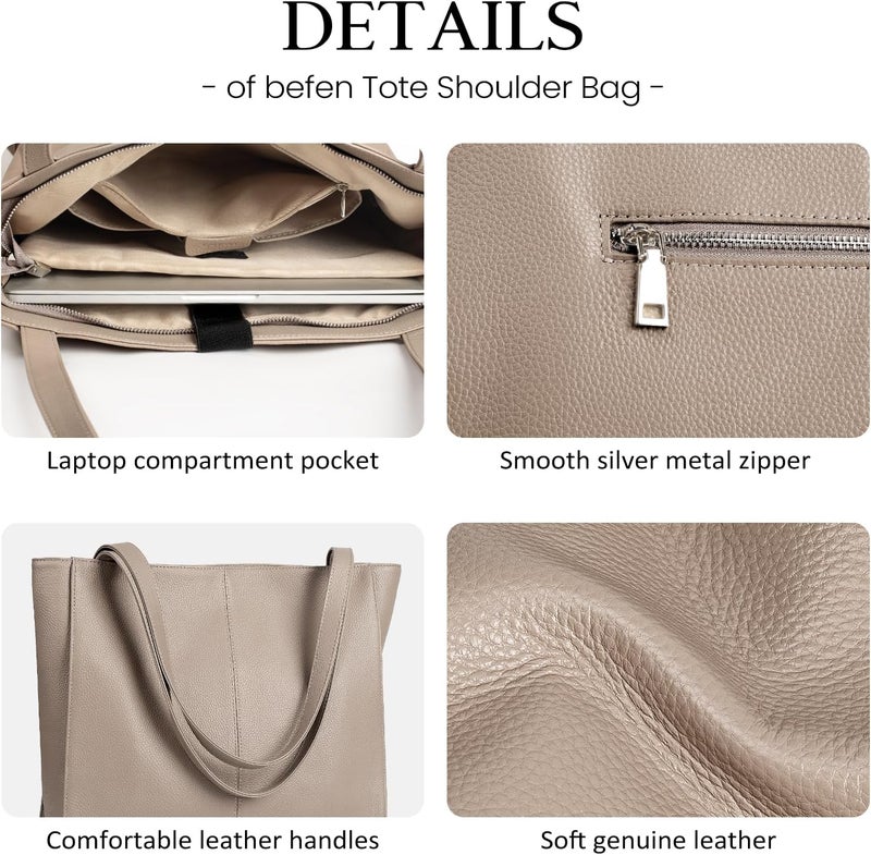 befen Genuine Leather Tote Bag for Women Work, Women's Leather Shoulder Bags Purses Satchel Handbags with Laptop Compartment - Image 5